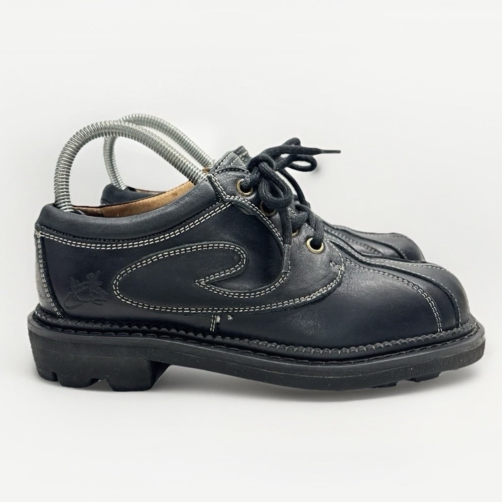 Vintage John Fluevog Supervog Angel Derby Swirl Shoes Black White Stitch M4 W6